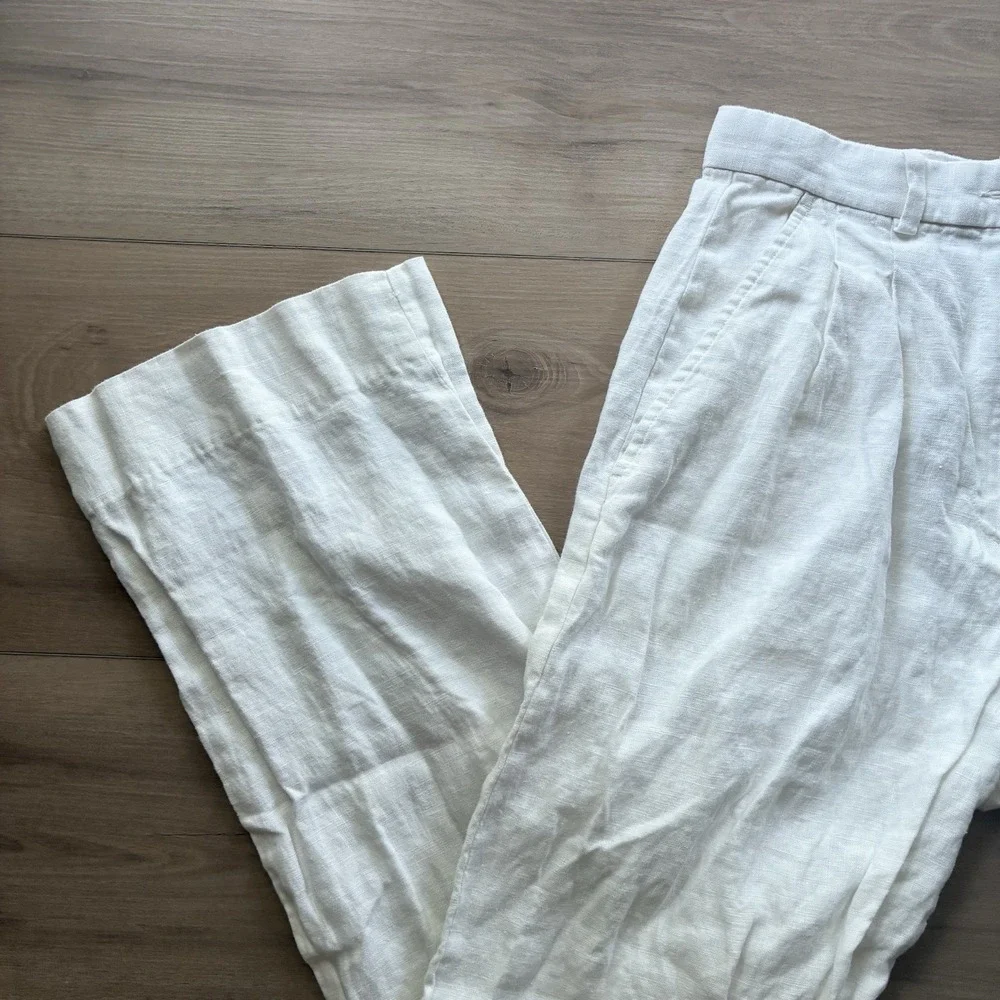 Banana Republic High Rise Wide Leg 100% Linen Cream Ivory White Pants Size 4